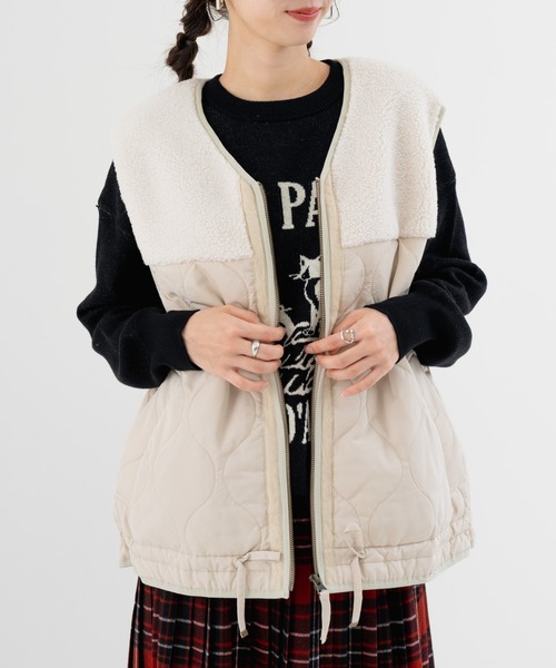 refinedworks(リファインドワークス)の「【refinedworks】ボア × キルティング の 異素材切替ベスト!(ベスト・レディース・カーキ/ブラック/ベージュ・FREE)」の1枚目の写真