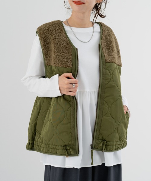 refinedworks(リファインドワークス)の「【refinedworks】ボア × キルティング の 異素材切替ベスト!(ベスト・レディース・カーキ/ブラック/ベージュ・FREE)」の3枚目の写真