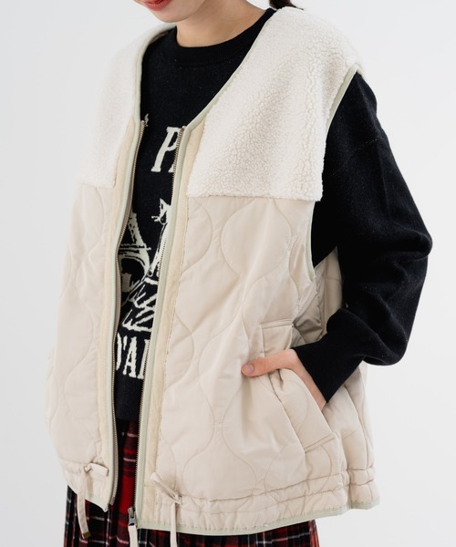 refinedworks(リファインドワークス)の「【refinedworks】ボア × キルティング の 異素材切替ベスト!(ベスト・レディース・カーキ/ブラック/ベージュ・FREE)」の4枚目の写真