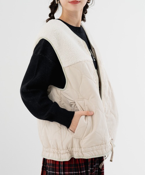 refinedworks(リファインドワークス)の「【refinedworks】ボア × キルティング の 異素材切替ベスト!(ベスト・レディース・カーキ/ブラック/ベージュ・FREE)」の6枚目の写真