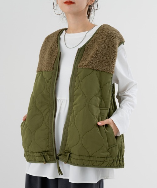 refinedworks(リファインドワークス)の「【refinedworks】ボア × キルティング の 異素材切替ベスト!(ベスト・レディース・カーキ/ブラック/ベージュ・FREE)」の9枚目の写真