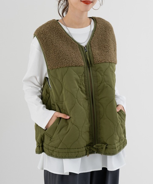 refinedworks(リファインドワークス)の「【refinedworks】ボア × キルティング の 異素材切替ベスト!(ベスト・レディース・カーキ/ブラック/ベージュ・FREE)」の13枚目の写真