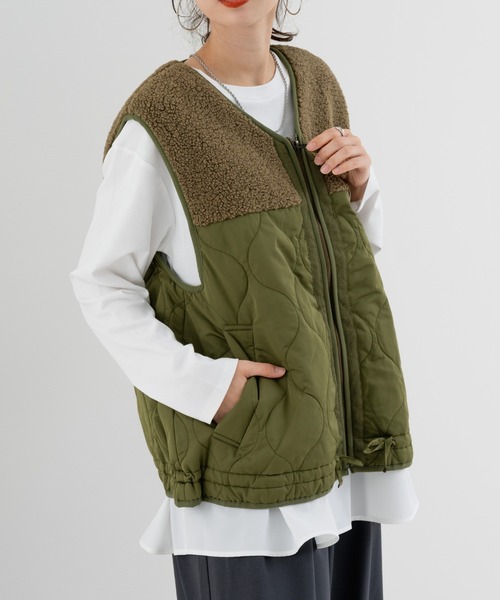 refinedworks(リファインドワークス)の「【refinedworks】ボア × キルティング の 異素材切替ベスト!(ベスト・レディース・カーキ/ブラック/ベージュ・FREE)」の11枚目の写真