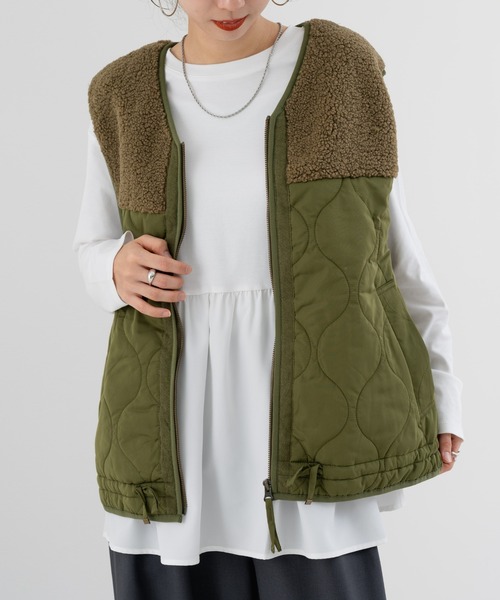 refinedworks(リファインドワークス)の「【refinedworks】ボア × キルティング の 異素材切替ベスト!(ベスト・レディース・カーキ/ブラック/ベージュ・FREE)」の15枚目の写真