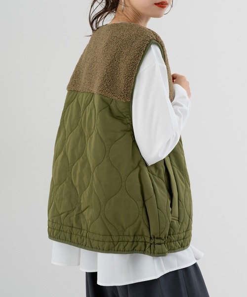 refinedworks(リファインドワークス)の「【refinedworks】ボア × キルティング の 異素材切替ベスト!(ベスト・レディース・カーキ/ブラック/ベージュ・FREE)」の10枚目の写真