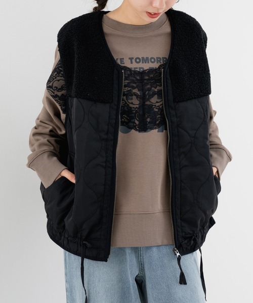 refinedworks(リファインドワークス)の「【refinedworks】ボア × キルティング の 異素材切替ベスト!(ベスト・レディース・カーキ/ブラック/ベージュ・FREE)」の14枚目の写真