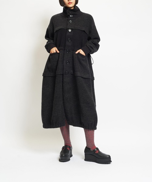 gomme（ゴム）の「モッサジャージ　切替ロングコート（その他アウター・レディース・チャコールグレー/ブラック・MEDIUM）」の3枚目の写真