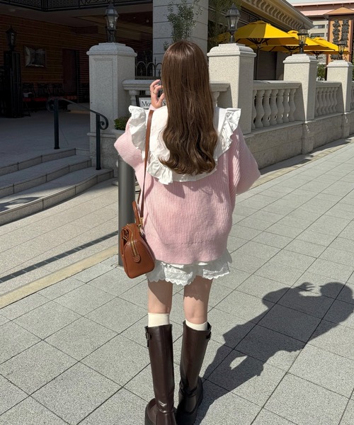 LAUIR（ラウアー）の「花デザインビッグシルエットニットカーディガン（カーディガン/ボレロ・レディース・ピンク/アイボリー/ピンクベージュ・MEDIUM/LARGE）」の10枚目の写真