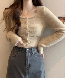 ショート丈 シャギー ニット カーディガン