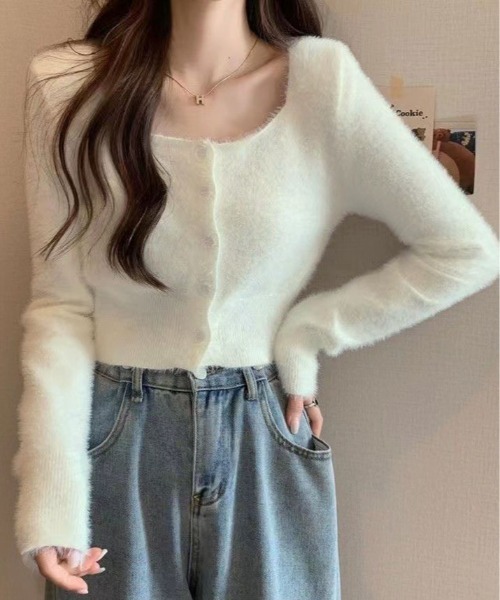 kirakiraShop(キラキラショップ)の「ショート丈 シャギー ニット カーディガン(ニット/セーター・レディース・ブラック/ホワイト/ベージュ・FREE)」の8枚目の写真