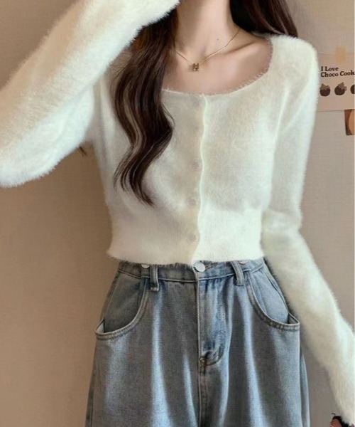 kirakiraShop(キラキラショップ)の「ショート丈 シャギー ニット カーディガン(ニット/セーター・レディース・ブラック/ホワイト/ベージュ・FREE)」の11枚目の写真