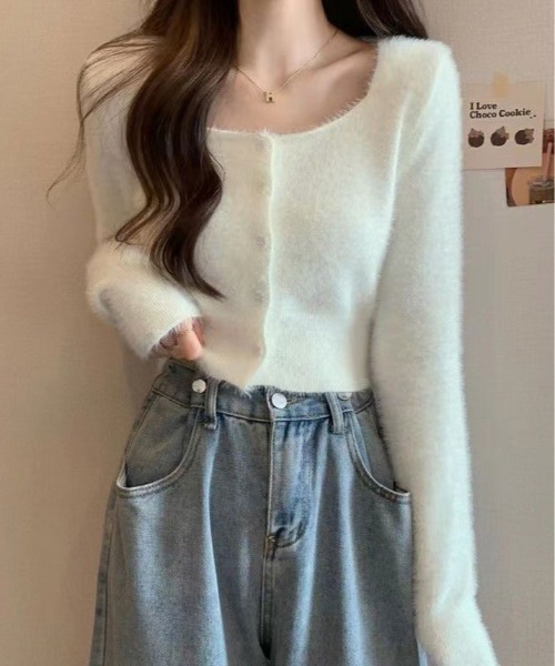 kirakiraShop(キラキラショップ)の「ショート丈 シャギー ニット カーディガン(ニット/セーター・レディース・ブラック/ホワイト/ベージュ・FREE)」の9枚目の写真