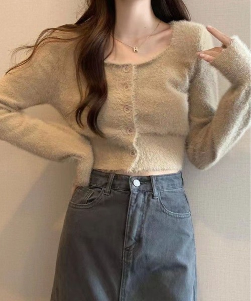 kirakiraShop(キラキラショップ)の「ショート丈 シャギー ニット カーディガン(ニット/セーター・レディース・ブラック/ホワイト/ベージュ・FREE)」の13枚目の写真