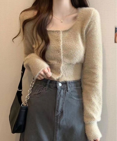 kirakiraShop(キラキラショップ)の「ショート丈 シャギー ニット カーディガン(ニット/セーター・レディース・ブラック/ホワイト/ベージュ・FREE)」の14枚目の写真