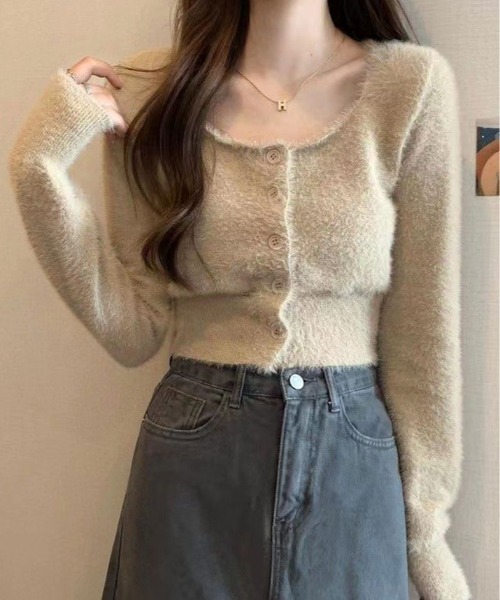 kirakiraShop(キラキラショップ)の「ショート丈 シャギー ニット カーディガン(ニット/セーター・レディース・ブラック/ホワイト/ベージュ・FREE)」の16枚目の写真