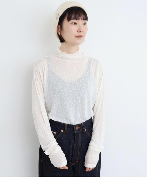 l'atelier du savon(アトリエドサボン)の「_透けてるドット タートルインナー(Tシャツ/カットソー・レディース・ブラック/オフホワイト・FREE)」の6枚目の写真