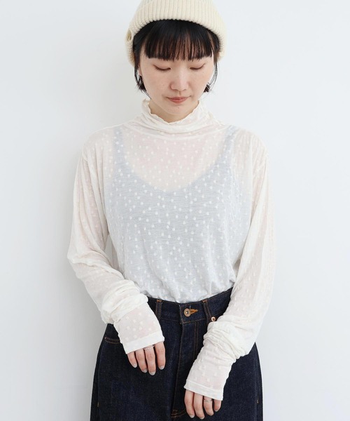 l'atelier du savon(アトリエドサボン)の「_透けてるドット タートルインナー(Tシャツ/カットソー・レディース・ブラック/オフホワイト・FREE)」の3枚目の写真