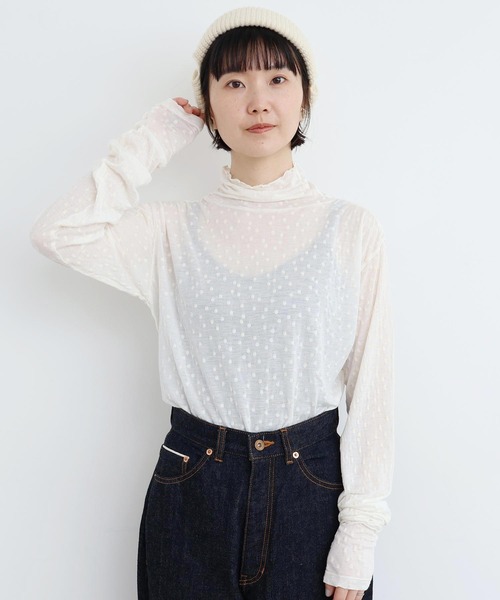 l'atelier du savon(アトリエドサボン)の「_透けてるドット タートルインナー(Tシャツ/カットソー・レディース・ブラック/オフホワイト・FREE)」の4枚目の写真