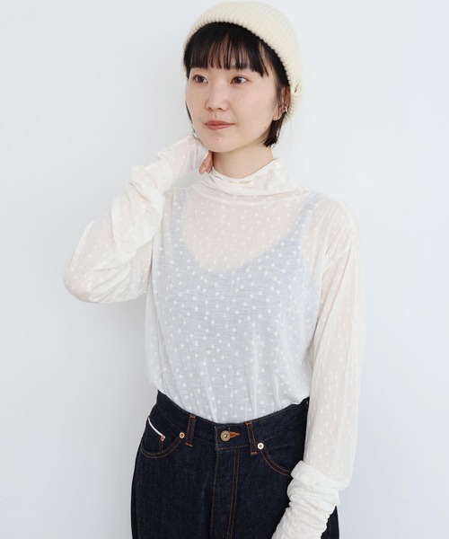 l'atelier du savon(アトリエドサボン)の「_透けてるドット タートルインナー(Tシャツ/カットソー・レディース・ブラック/オフホワイト・FREE)」の9枚目の写真