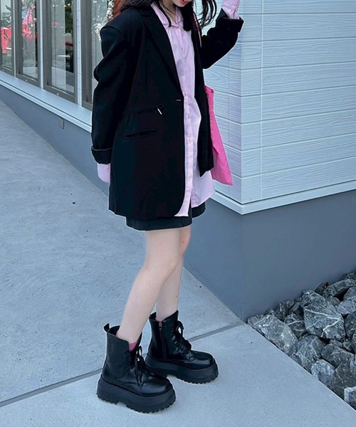 Flugge(フラッジー)の「ウエストギャザーBIGジャケット(その他アウター・レディース・ベージュ/ブラック・FREE)」の15枚目の写真