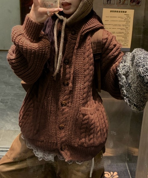 セール】ボリューム オーバーサイズカーディガン/ざっくり編み ビッグ