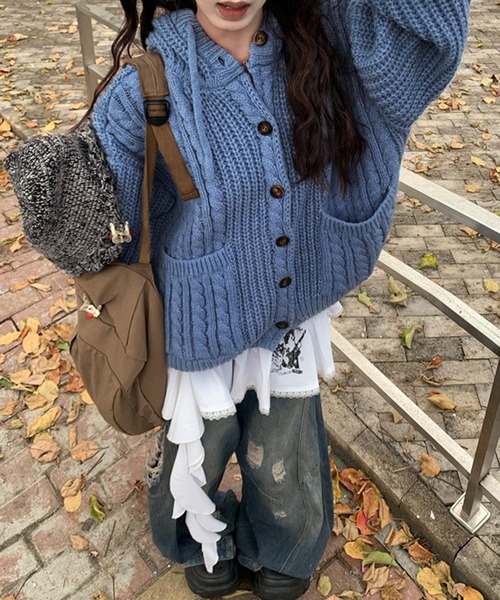 セール】ボリューム オーバーサイズカーディガン/ざっくり編み ビッグ