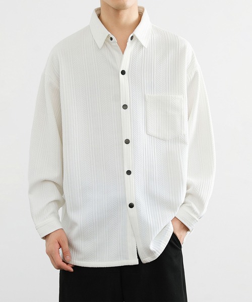 aimoha(アイモハ)の「ジェガードニットシャツジャケット/Jegard knit shirt jacket(その他アウター・メンズ・ホワイト/ブラック・X-LARGE/XXX-LARGE/XX-LARGE)」の1枚目の写真