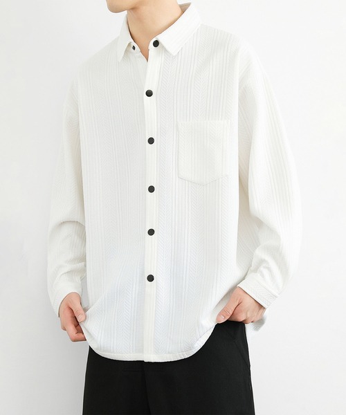 aimoha(アイモハ)の「ジェガードニットシャツジャケット/Jegard knit shirt jacket(その他アウター・メンズ・ホワイト/ブラック・X-LARGE/XXX-LARGE/XX-LARGE)」の4枚目の写真