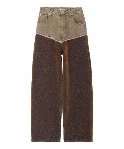 パンツ PERVERZE Flocky Denim / Brown Cover Leg Flocky Denim Pants