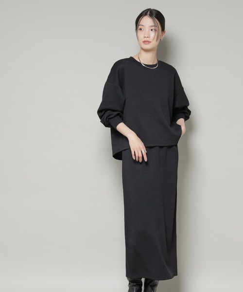 NANO universe（ナノユニバース）の「ジャガードカット セットアップ（ワンピース・レディース・ブラック/ライトグレー/チャコール・FREE）」の4枚目の写真