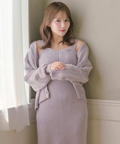 セール】【SET ITEM】tweed like cardigan cup in one-piece /ツイード