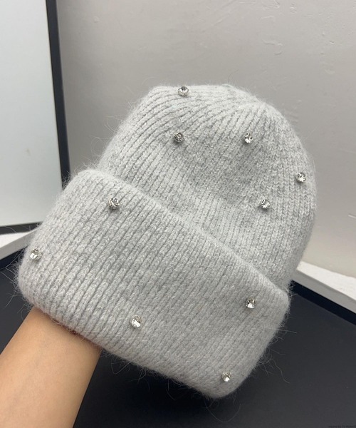 VIBGYOR（ヴィブジョー）の「pur chouchou/ビジュー リブ ニット帽 P4513（キャップ・レディース・グレー/ブラック/ホワイト/パープル・FREE）」の3枚目の写真