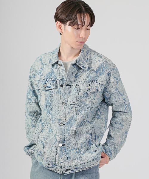 LUXSTYLE（ラグスタイル）の「ダメージ加工花柄デニムジャケット（デニムジャケット・メンズ・ブルー・L/M）」の5枚目の写真
