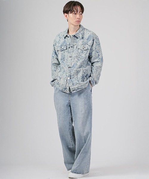 LUXSTYLE（ラグスタイル）の「ダメージ加工花柄デニムジャケット（デニムジャケット・メンズ・ブルー・L/M）」の6枚目の写真