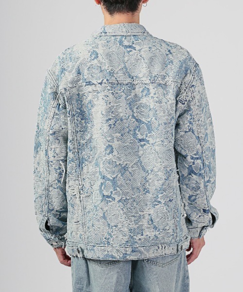 LUXSTYLE（ラグスタイル）の「ダメージ加工花柄デニムジャケット（デニムジャケット・メンズ・ブルー・L/M）」の8枚目の写真