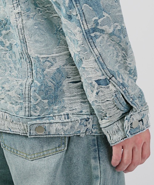 LUXSTYLE（ラグスタイル）の「ダメージ加工花柄デニムジャケット（デニムジャケット・メンズ・ブルー・L/M）」の12枚目の写真