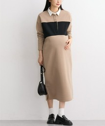 QUNTSTYLE（キュントスタイル）の「【マタニティウェア・授乳服】あったか裏起毛　マキシ丈配色ポロワンピース（産前・産後）（マタニティウェア/グッズ）」