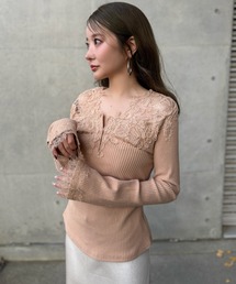 LAULEN（ローレン）の「henry neck lace rib tops  ヘンリーネックレースリブトップス（Tシャツ/カットソー）」