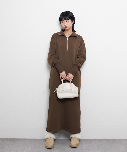 Chillfar（チルファー）の「ハーフジップスウェットワンピース（ワンピース・レディース・ブラック/ブラウン系/グレー/ネイビー系/バーガンディー/オートミール・MEDIUM/LARGE）」の8枚目の写真