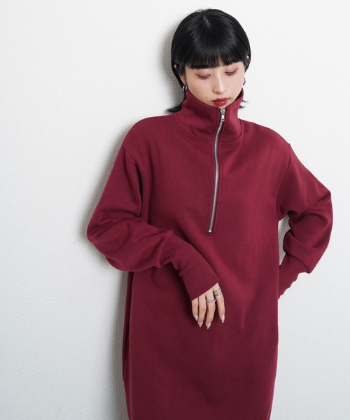 Chillfar（チルファー）の「ハーフジップスウェットワンピース（ワンピース・レディース・ブラック/ブラウン系/グレー/ネイビー系/バーガンディー/オートミール・MEDIUM/LARGE）」の12枚目の写真