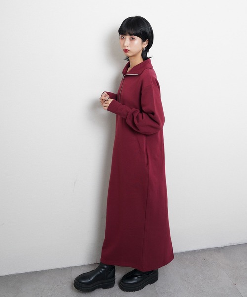 Chillfar（チルファー）の「ハーフジップスウェットワンピース（ワンピース・レディース・ブラック/ブラウン系/グレー/ネイビー系/バーガンディー/オートミール・MEDIUM/LARGE）」の15枚目の写真