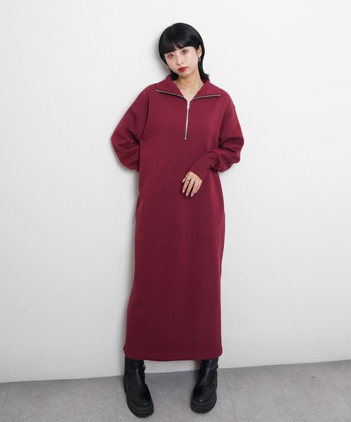 Chillfar（チルファー）の「ハーフジップスウェットワンピース（ワンピース・レディース・ブラック/ブラウン系/グレー/ネイビー系/バーガンディー/オートミール・MEDIUM/LARGE）」の16枚目の写真
