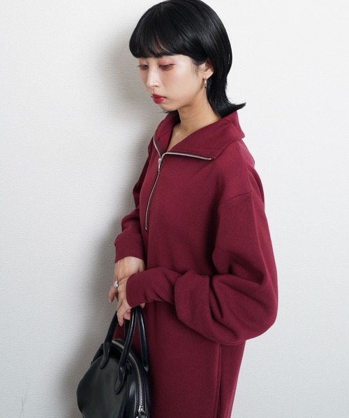 Chillfar（チルファー）の「ハーフジップスウェットワンピース（ワンピース・レディース・ブラック/ブラウン系/グレー/ネイビー系/バーガンディー/オートミール・MEDIUM/LARGE）」の19枚目の写真