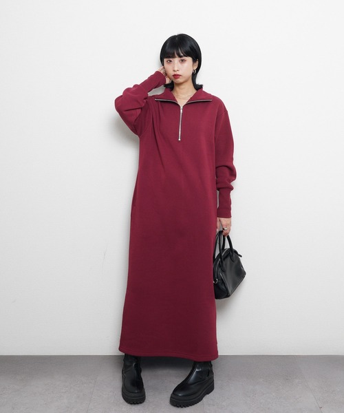 Chillfar（チルファー）の「ハーフジップスウェットワンピース（ワンピース・レディース・ブラック/ブラウン系/グレー/ネイビー系/バーガンディー/オートミール・MEDIUM/LARGE）」の20枚目の写真