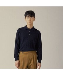クラシックケーブル長袖カラーニットネイビー