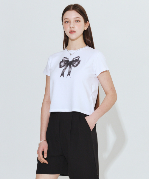 DAMISH(ダミシュ)の「レースリボンTシャツ_ホワイト(Tシャツ/カットソー・レディース・その他・FREE)」の4枚目の写真