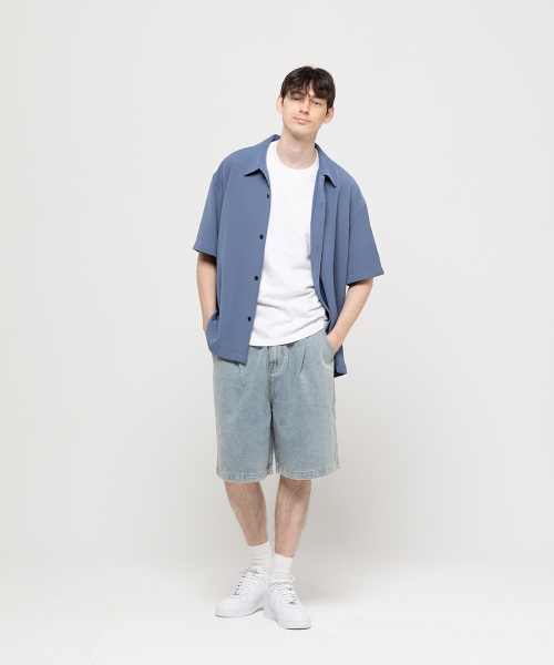 CHAMBROS（チャンブロス）の「ワイドノンフェイドワンタックバミューダデニムハーフパンツ[ライトブルー]（その他パンツ・レディース・その他・MEDIUM/LARGE/X-LARGE/XX-LARGE）」の5枚目の写真