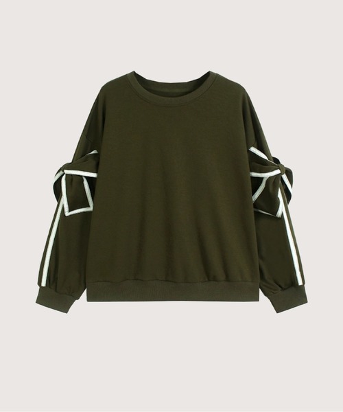 LA POMME petit(ラポミ・プチ)の「Ribbon Motif Sweat(スウェット・レディース・ホワイト/ブラック/グリーン・FREE)」の3枚目の写真