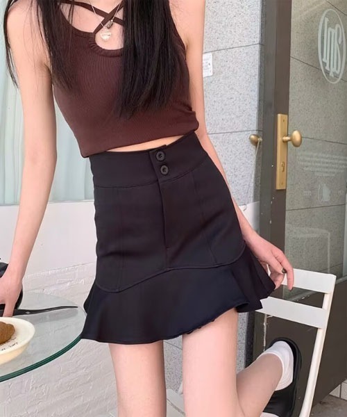 VIBGYOR Women(ヴィブジョー ウィメン)の「【Mayree】ミニ丈 マーメイド フレア スカート(スカート・レディース・ブラック・MEDIUM)」の4枚目の写真
