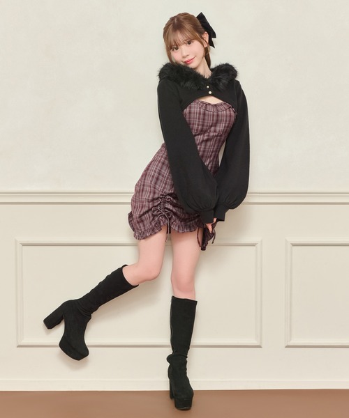 apres jour（アプレジュール）の「ファー付きショートニットパーカー（パーカー・レディース・杢グレー/ベビーピンク/アイボリー/ブラック・フリー/X-LARGE）」の16枚目の写真